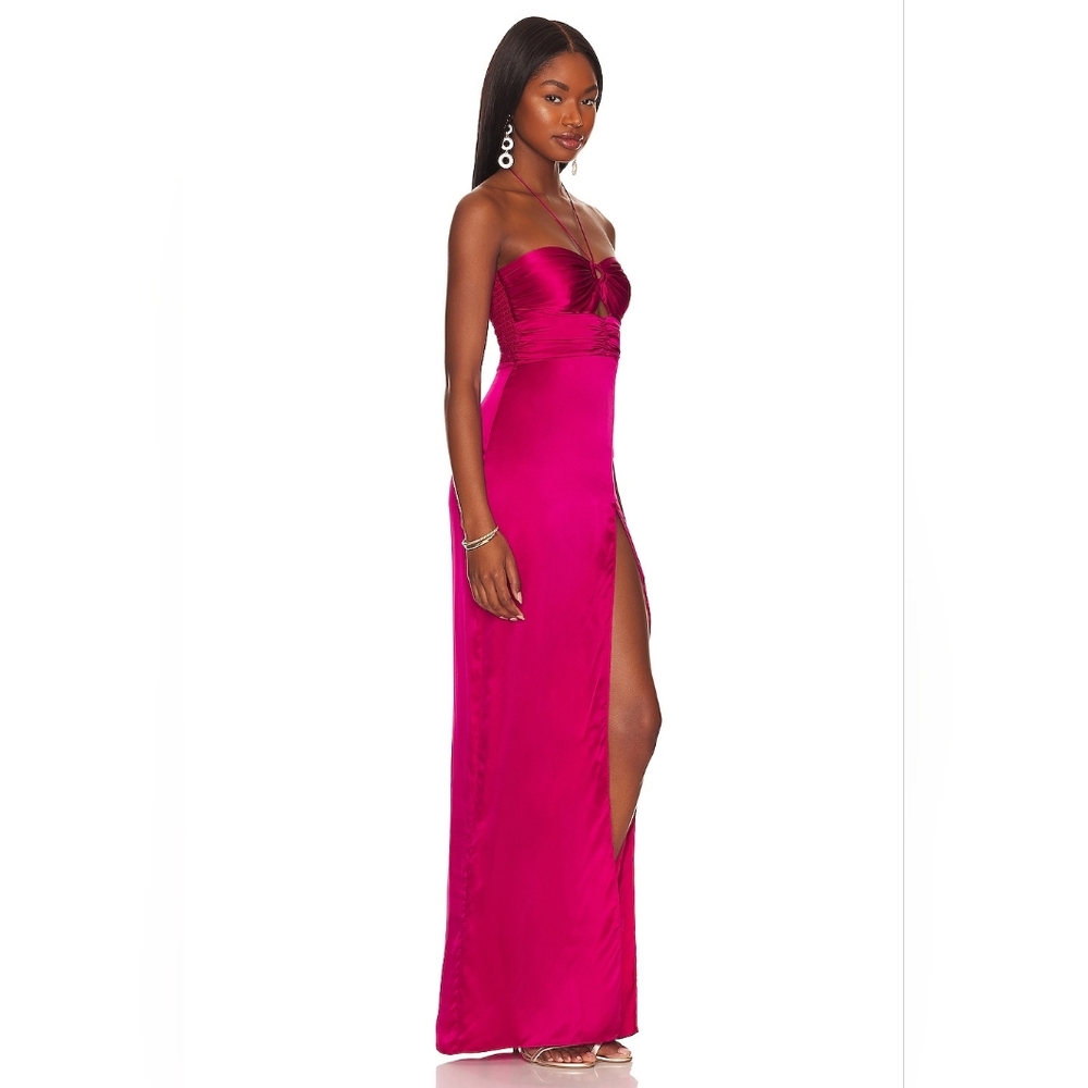 NWT Amanda Uprichard x REVOLVE Destina Fuschia Pink Silk Maxi Gown - Sz Large - Picture 4 of 6